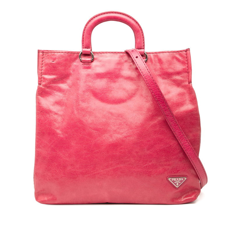 Prada Triangle Plate 2Way Bag Leather Logo Travel Bag