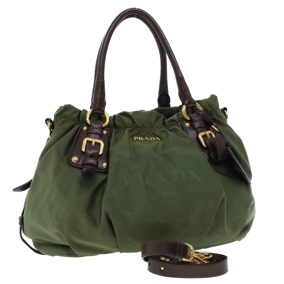 Prada Hand Bag 2Way Khaki Auth Nylon Travel Bag