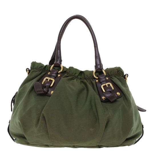 Prada Hand Bag 2Way Khaki Auth Nylon Travel Bag