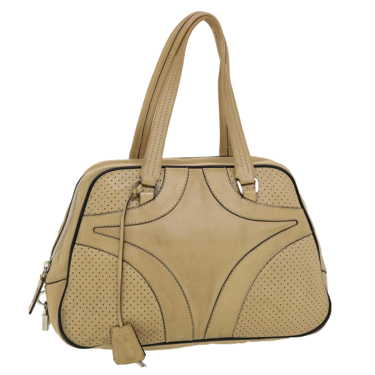 Prada Hand Bag Leather Beige Travel Bag Leather Beige Yb123
