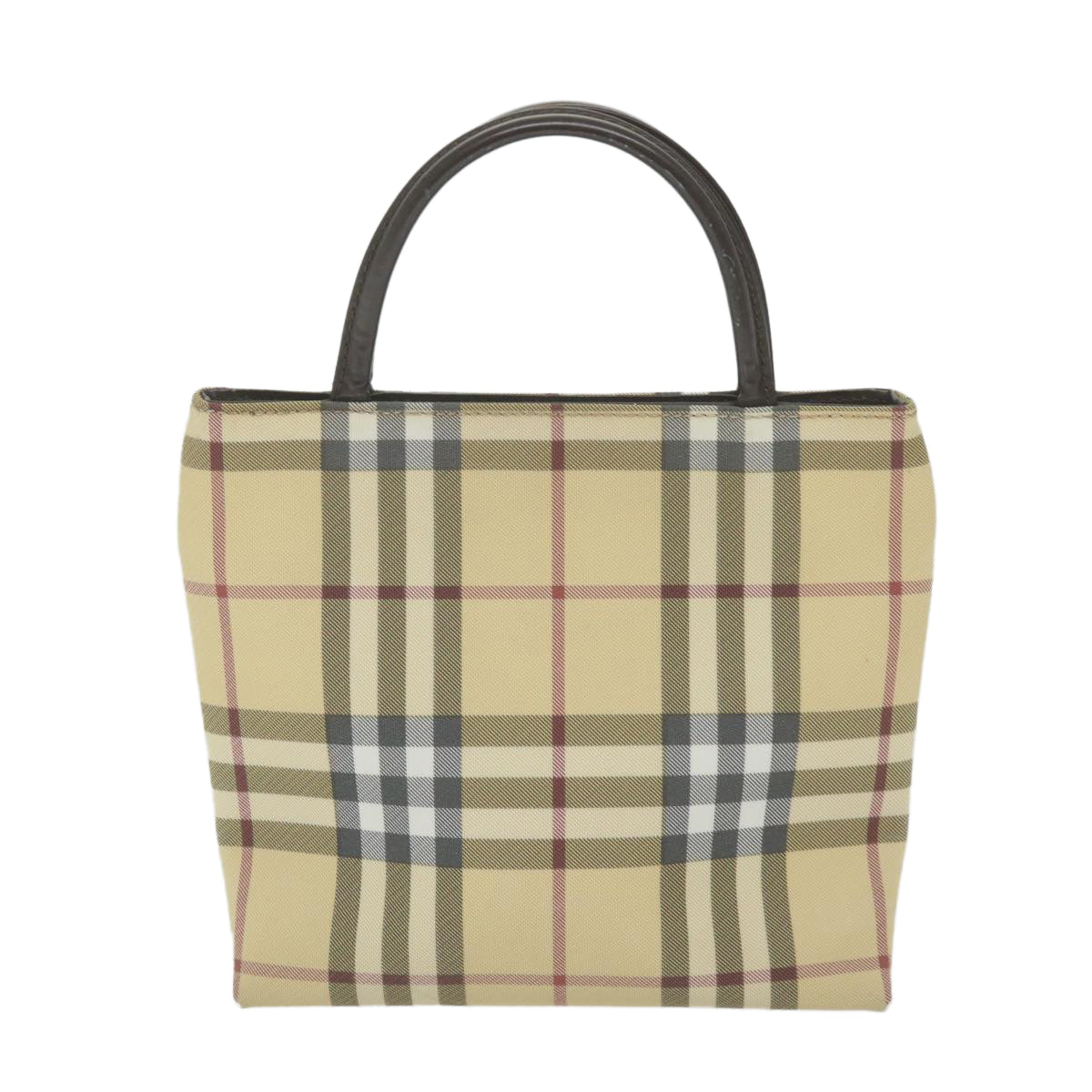 Burberry Luxury Nova Check Hand Bag Pvc Auth Yb436 Leather Beige Travel Bag