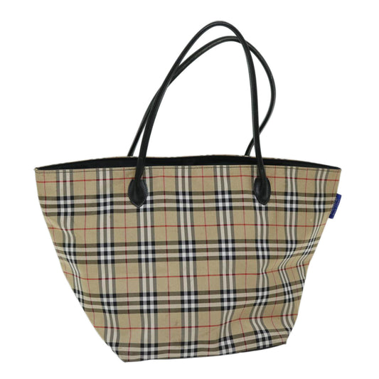 Burberry Luxury ss Nova Check Label Tote Bag Auth Nylon Beige Blue Beige Auth Yb525
