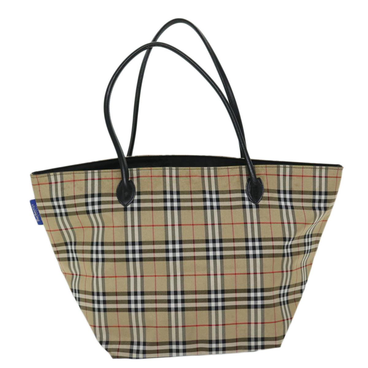 Burberry Luxury ss Nova Check Label Tote Bag Auth Nylon Beige Blue Beige Auth Yb525