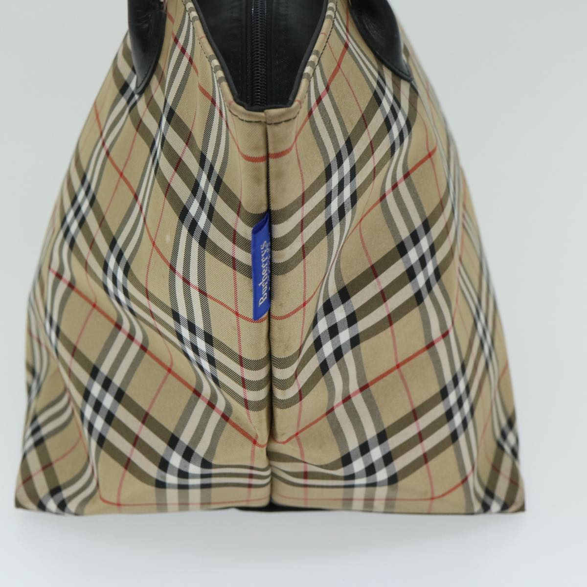 Burberry Luxury ss Nova Check Label Tote Bag Auth Nylon Beige Blue Beige Auth Yb525