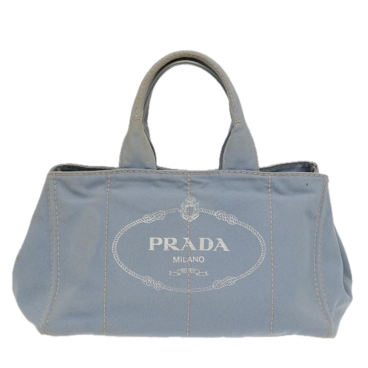 Prada Canapa Gm Hand Bag Light Auth Canvas Blue Travel Bag