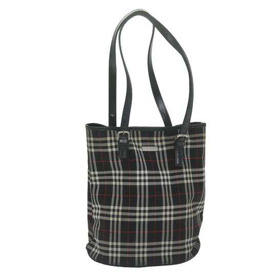 Burberry Luxury ss Nova Check Label Shoulder Bag Auth Nylon Black Blue