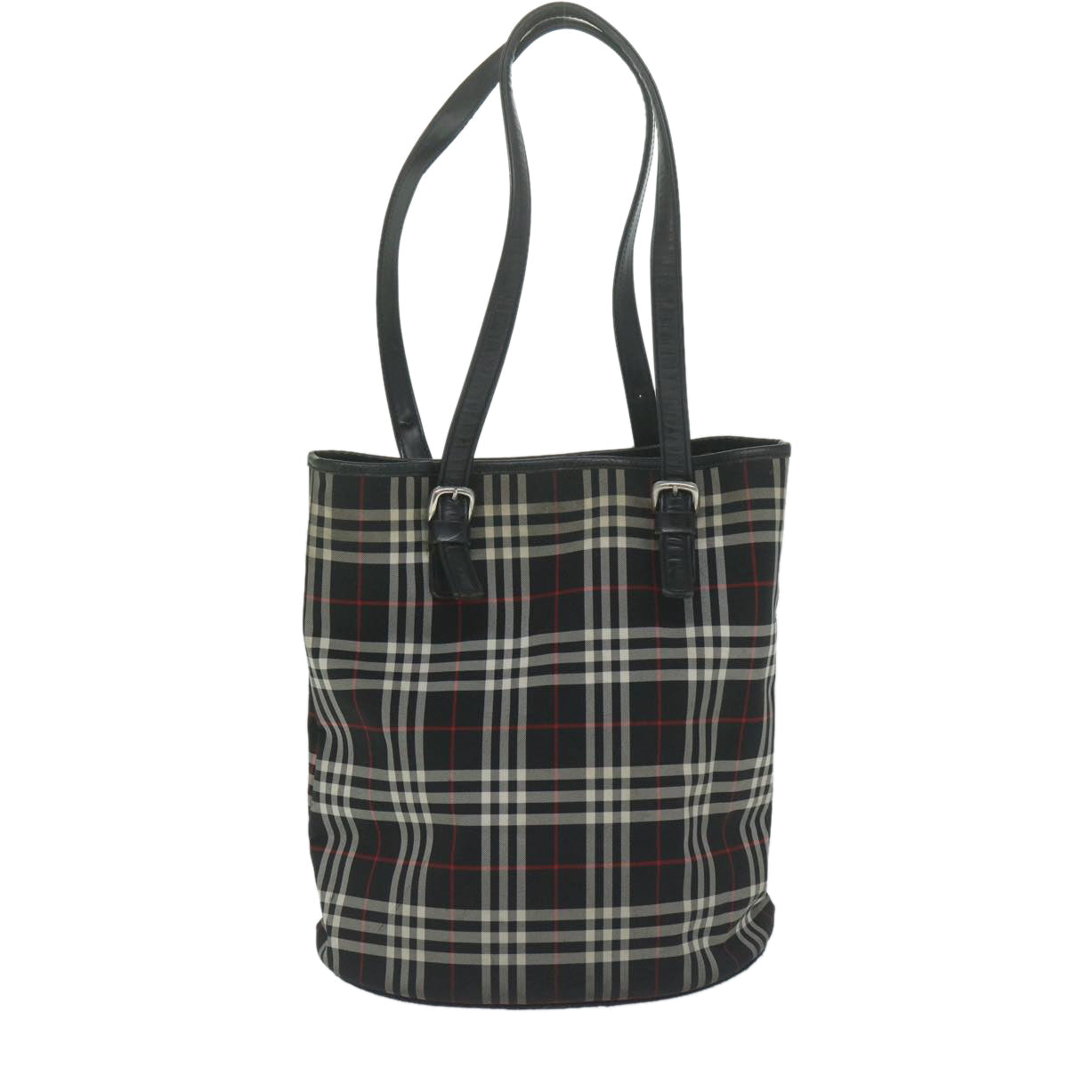 Burberry Luxury ss Nova Check Label Shoulder Bag Auth Nylon Black Blue