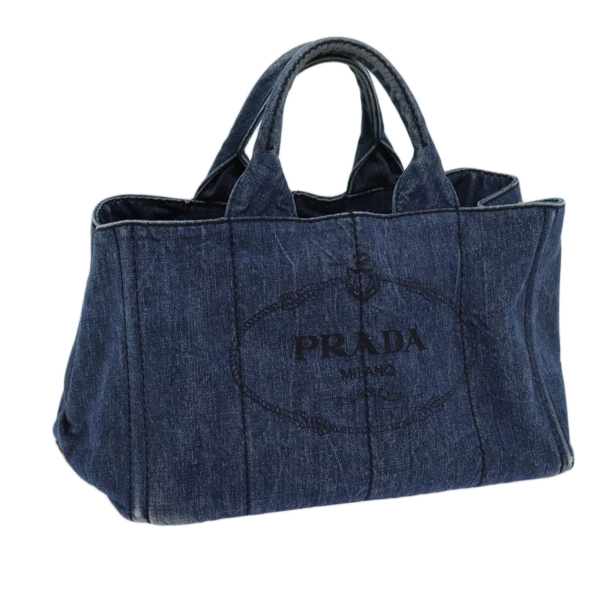 Prada Canapa Mm Hand Bag Auth Blue Travel Bag