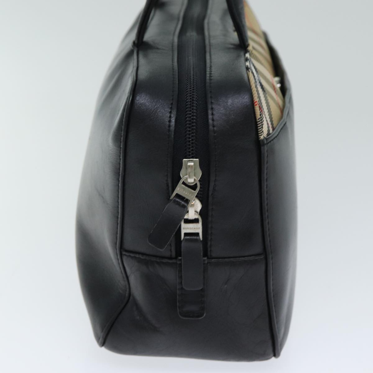 Burberry Luxury Nova Check Hand Bag Auth Yk13164 Leather Canvas Black Travel Bag