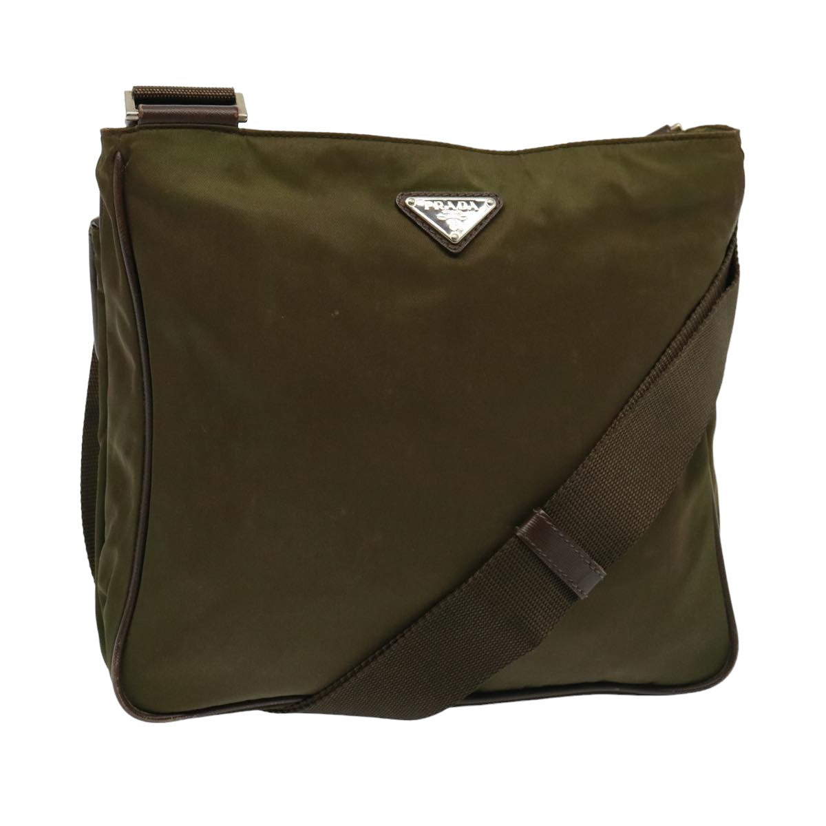 Prada Shoulder Bag Enamel Khaki Auth Brown