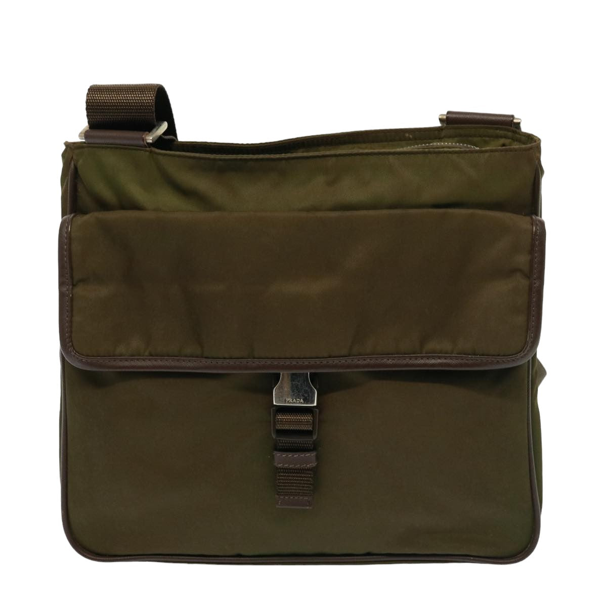Prada Shoulder Bag Enamel Khaki Auth Brown