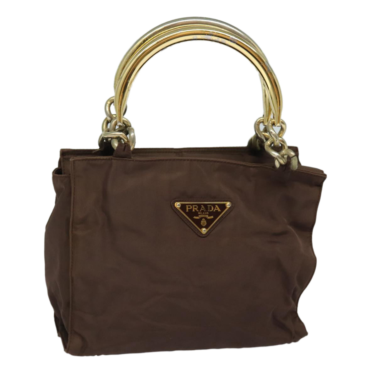 Prada Hand Bag Auth Nylon Brown Travel Bag Brown Auth Yk13959