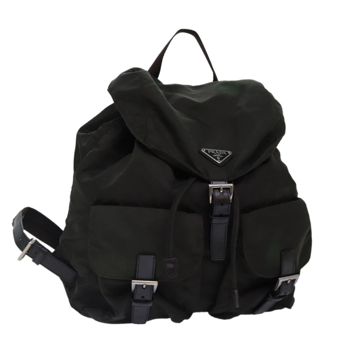 Prada Backpack Khaki Auth Nylon Brown Silver Silver Auth Yk14283
