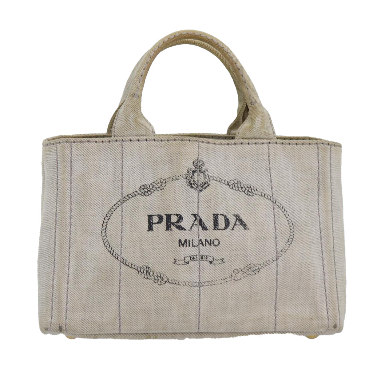 Prada Canapa Pm Hand Bag Auth White Gold Travel Bag