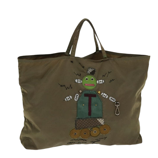Prada Tote Bag Auth Nylon Brown Silver