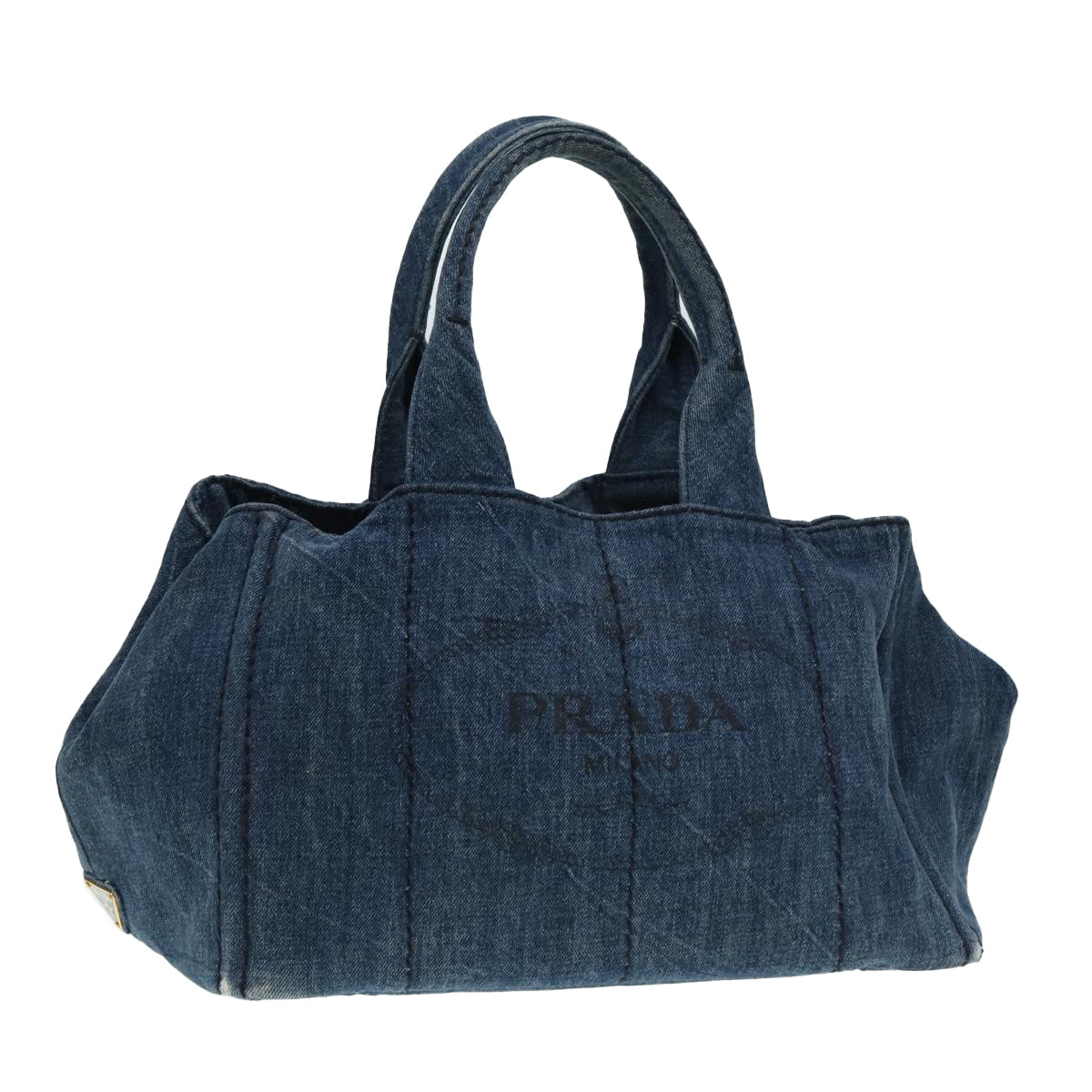 Prada Canapa Mm Hand Bag Auth Blue Gold Travel Bag