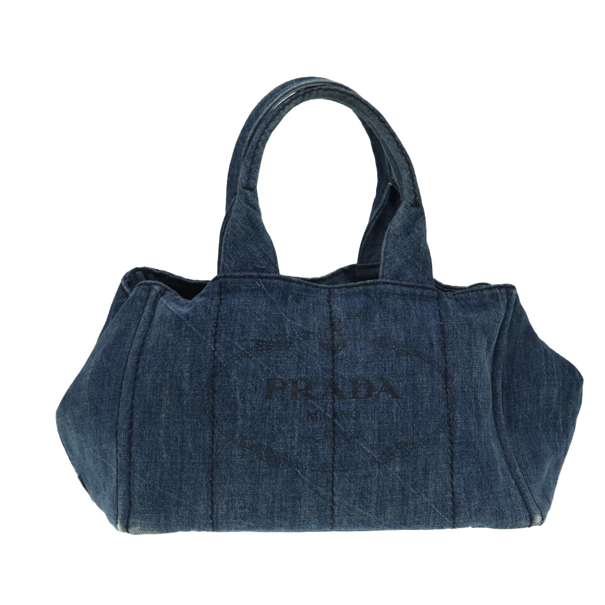 Prada Canapa Mm Hand Bag Auth Blue Gold Travel Bag