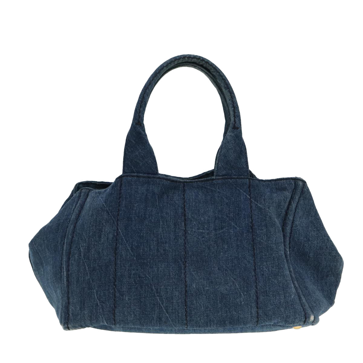 Prada Canapa Mm Hand Bag Auth Blue Gold Travel Bag