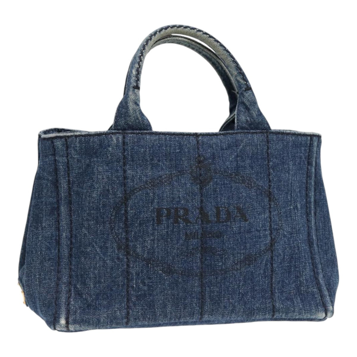 Prada Canapa Pm Hand Bag Auth Blue Gold Travel Bag