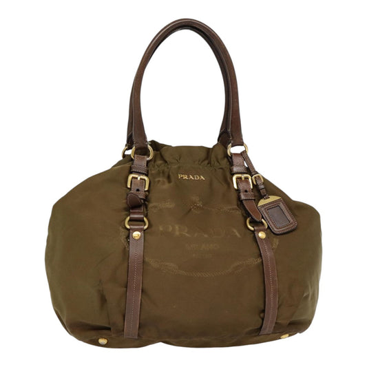 Prada Tote Bag Auth Nylon Brown Gold