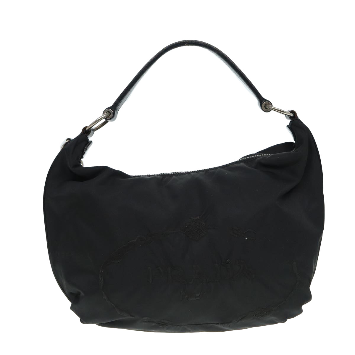 Prada Shoulder Bag Auth Nylon Black Silver Silver Auth Yk14428