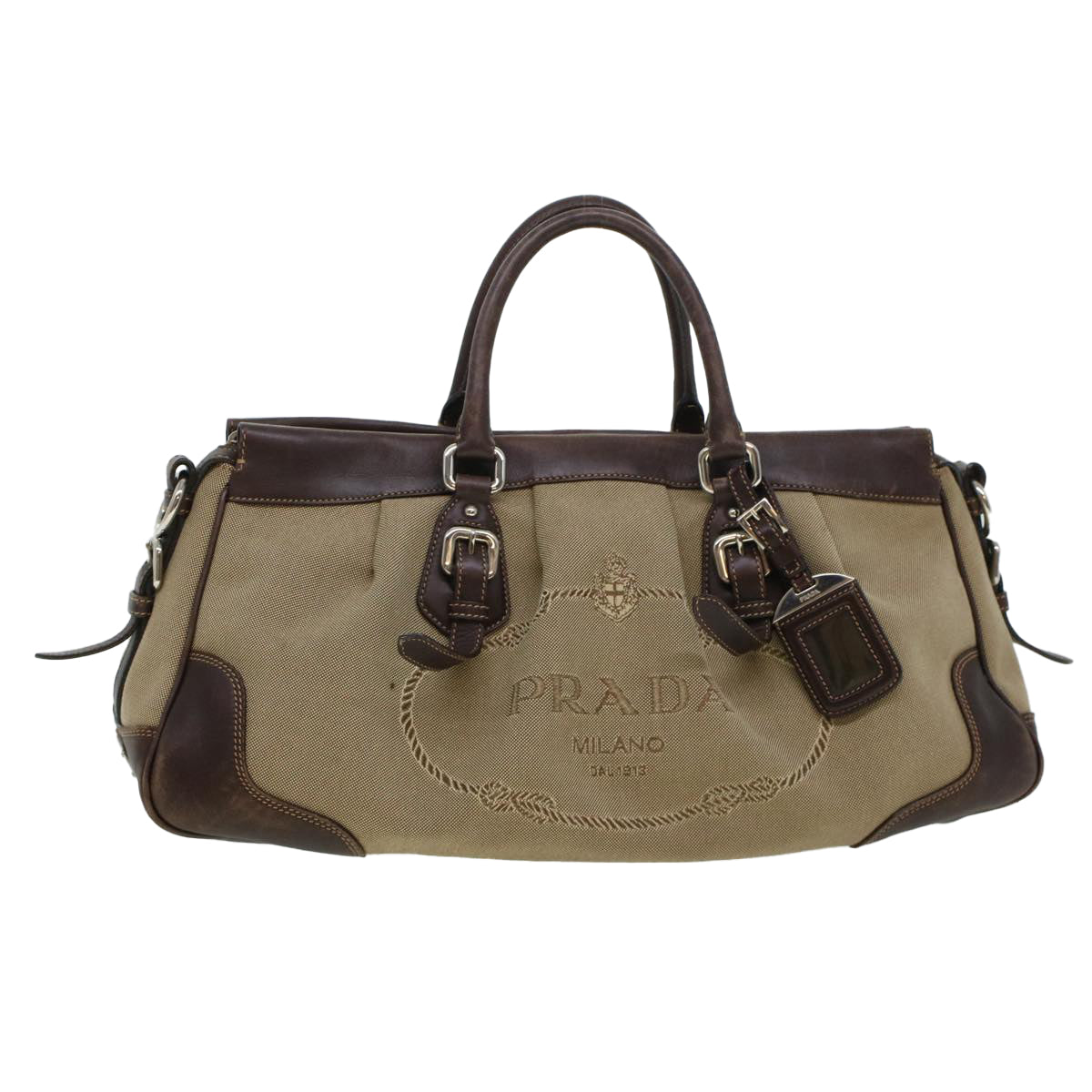 Prada Hand Bag Auth Canvas Beige Travel Bag