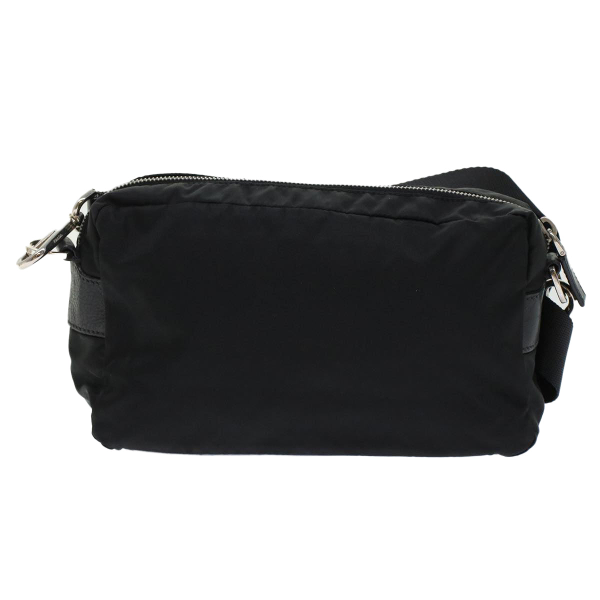 Prada Shoulder Bag Auth Leather Nylon Black Black Auth Yk7476
