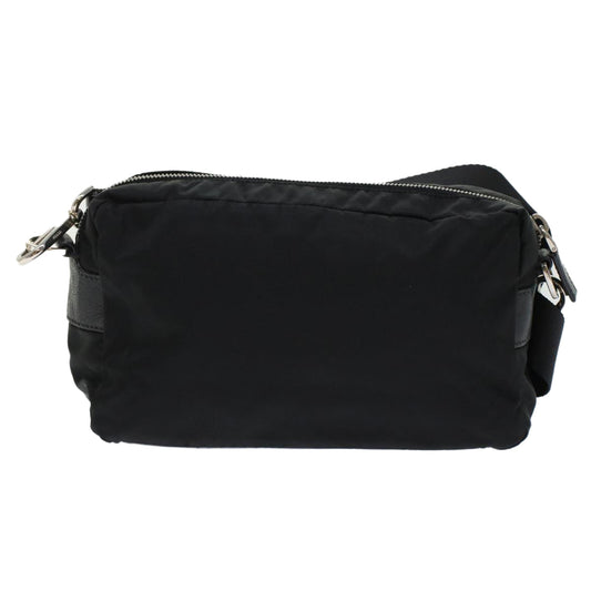Prada Shoulder Bag Auth Leather Nylon Black Black Auth Yk7476