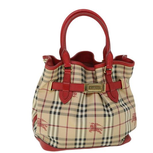 Burberry Luxury Nova Check Tote Bag Pvc Auth Yk8482 Leather Beige Red