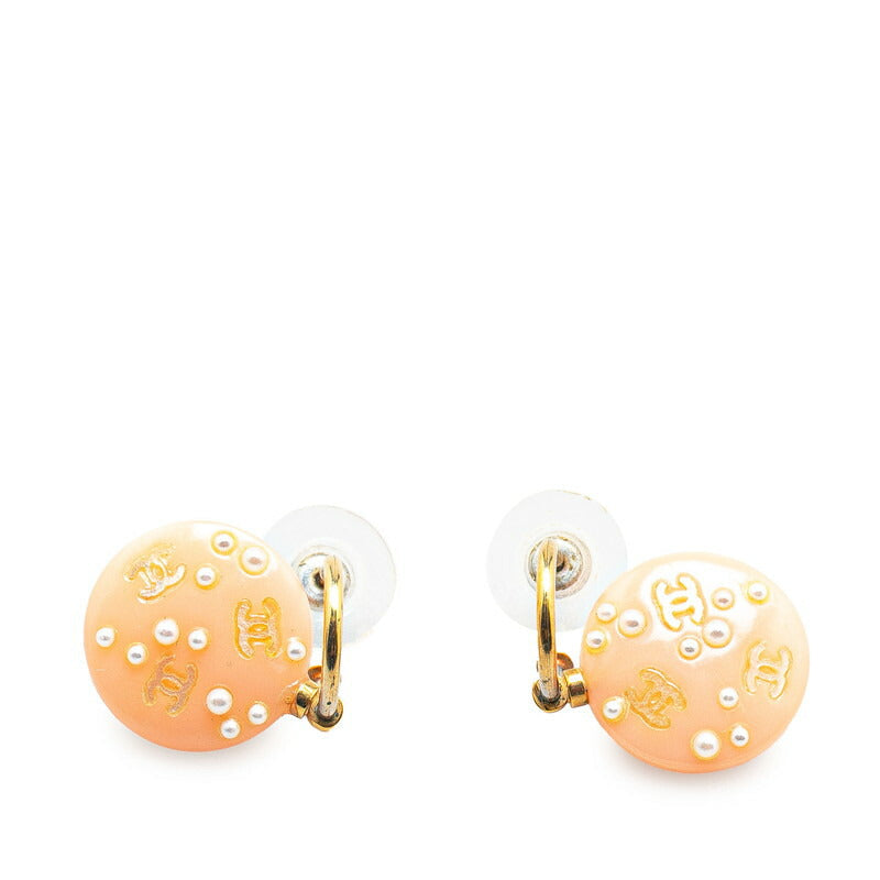Chanel Faux Pearl Coco Mark Swing Plastic Earrings Jewelry