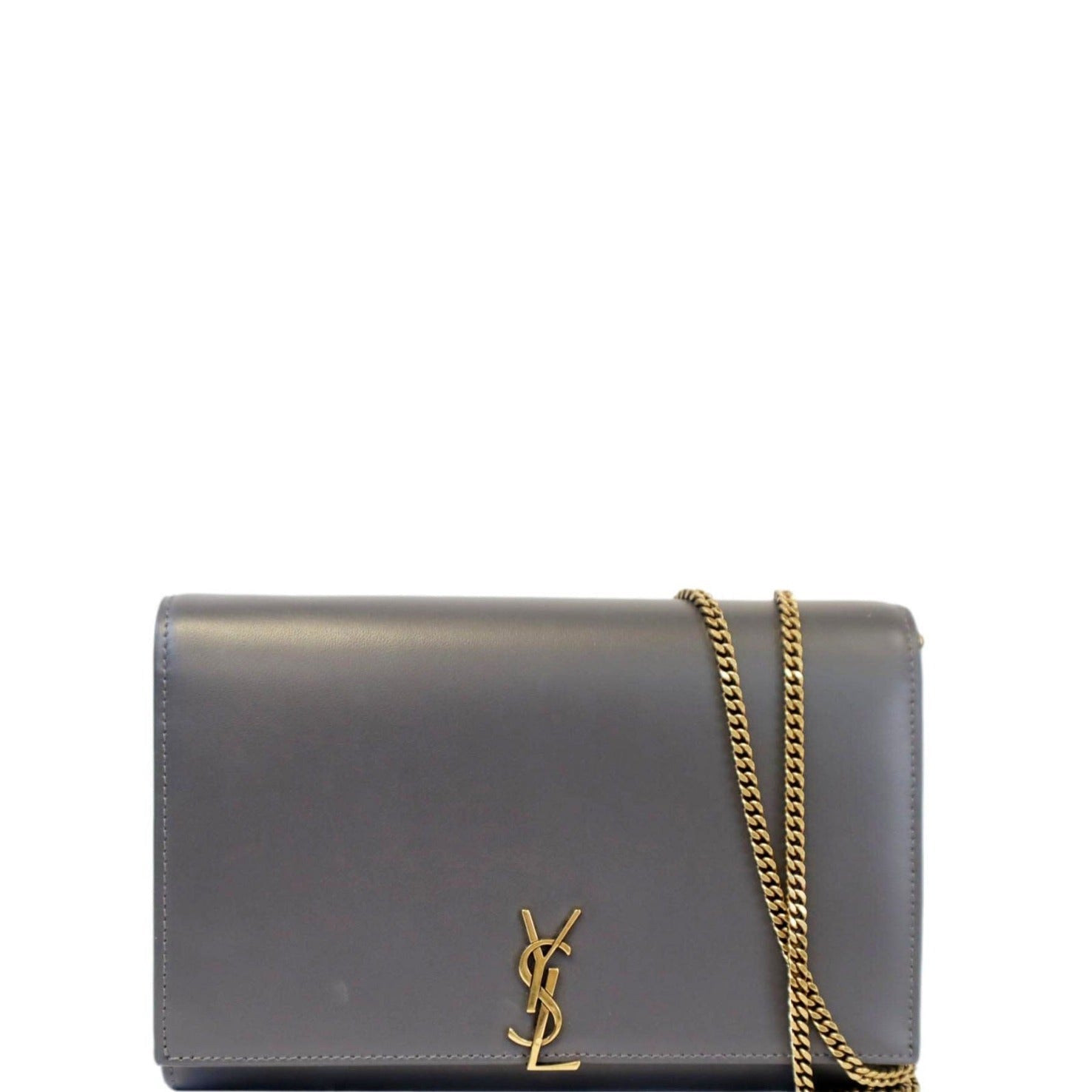YSL Saint Laurent Yves Shoulder Bag Light Sold Leather Gray Flap
