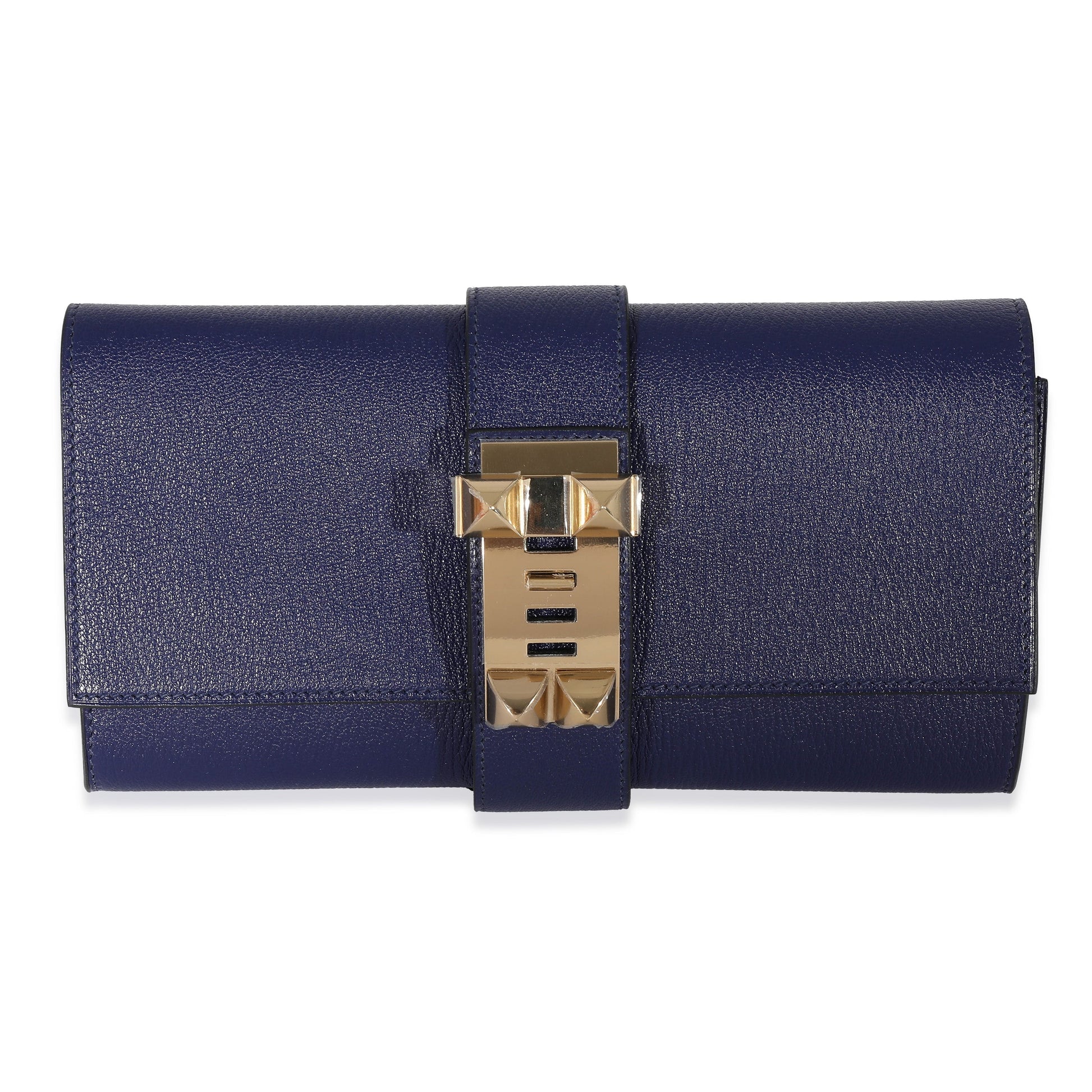 Hermes Hermès Bleu Encre Mysore Chevre Medor Pbhw Clutch Clutch Bag