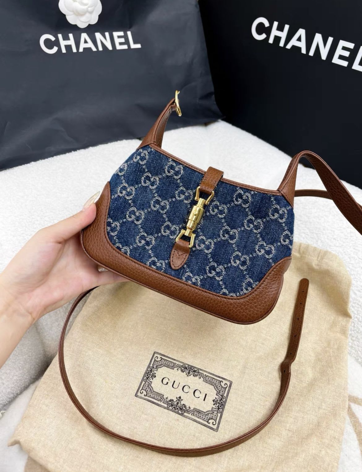 Gucci And Jackie1961 Mini Bag Leather Denim Travel Bag