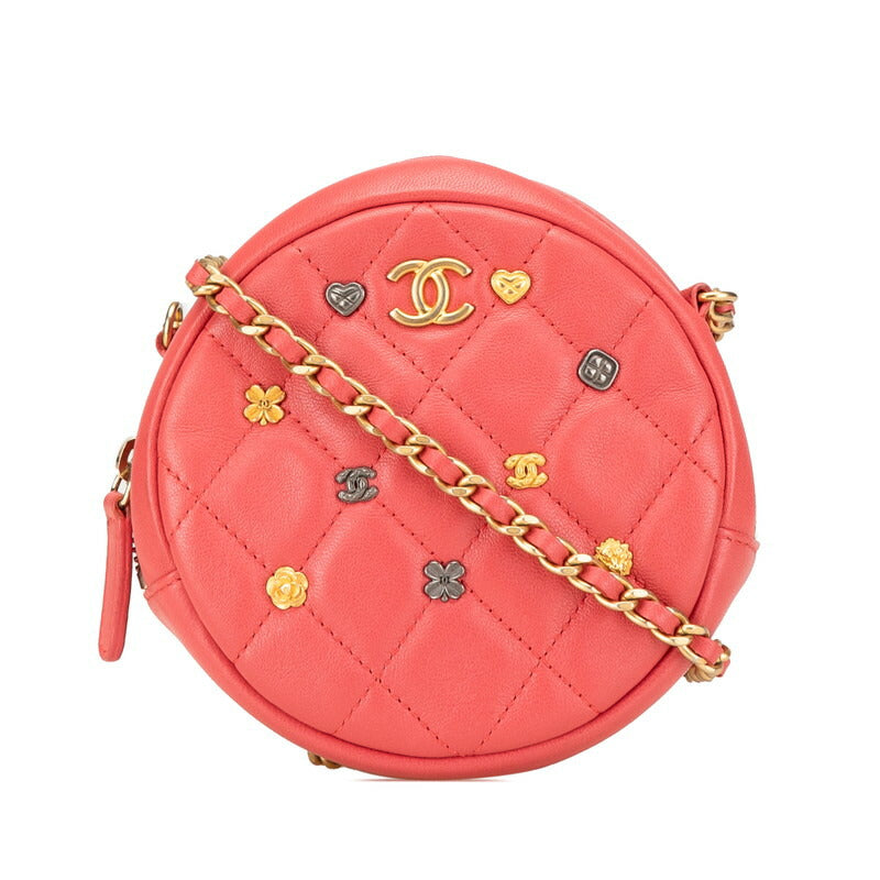 Coco Mark Matelasse Lambskin Shoulder Bag Heart Chain